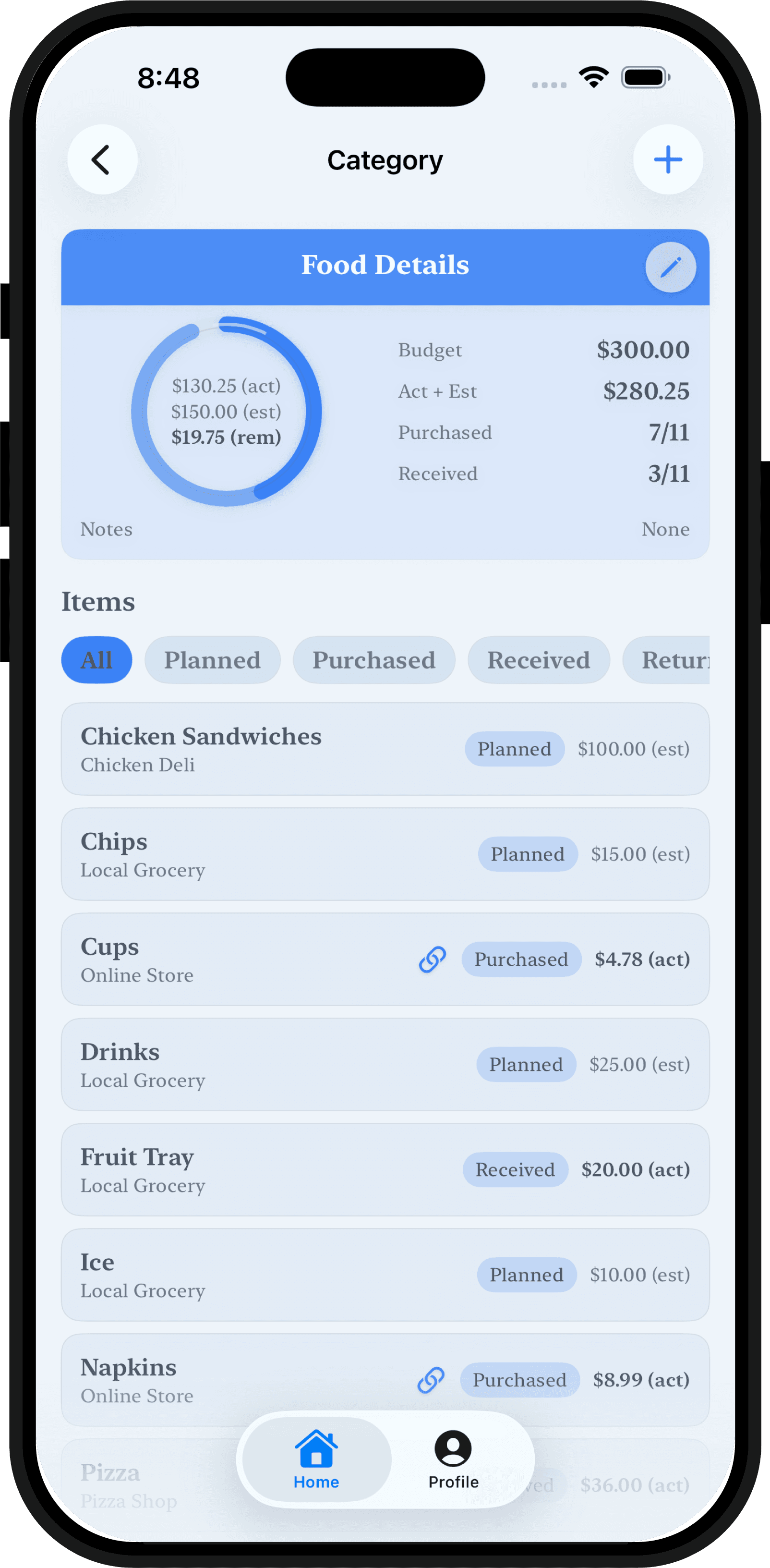 myEventCopilot shopping and event item screen for tracking what to buy, bring, and prep